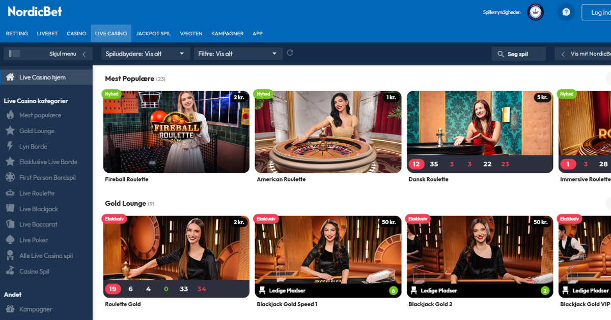 NordicBet's live casino