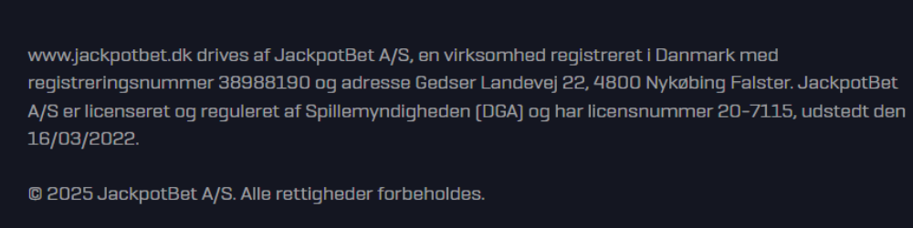 JackpotBet Licens Footer