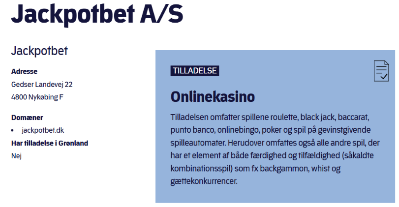JackpotBet Spillemyndigheden
