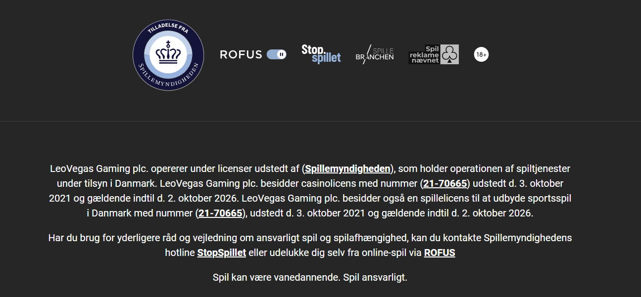 LeoVegas footer DK