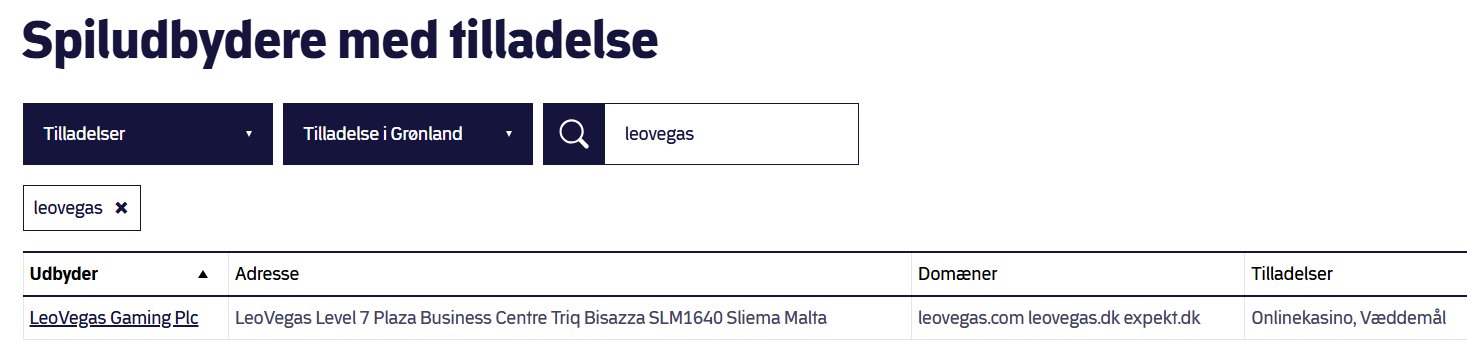 LeoVegas search DK