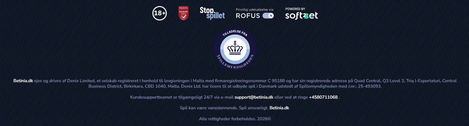 Betinia DK footer
